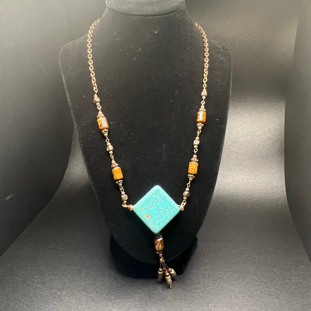 Women's Unbranded Turquoise & Brown Beaded Necklace, One Size